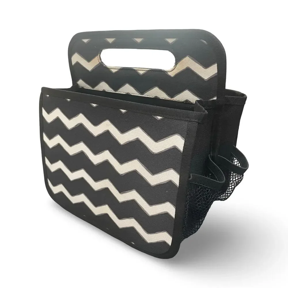 Thirty One Double Duty Caddy Black Chevron Links Tote Craft Nursery Organizer 31